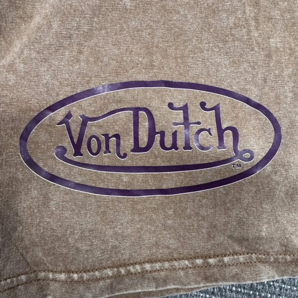 Von Dutch Mens Brown Acid Wash Sweat Shorts Purple Logo Size Small‎